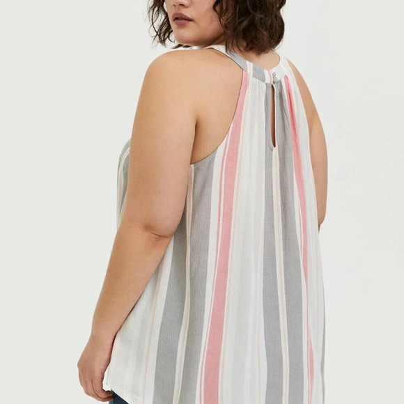 Torrid Stripe White Rayon Crepe High Neck Tank in Size 2 - 18/20 - Picture 8 of 13